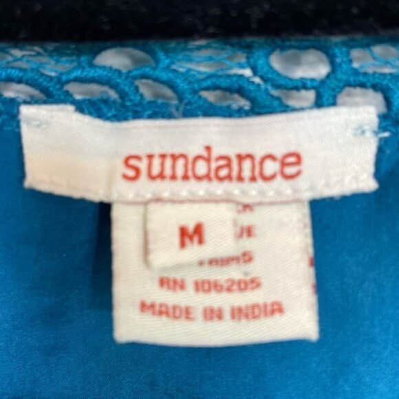Sundance Enchanted Evening Silk Tunic Blue Teal Crochet Lace Medium - Picture 7 of 7